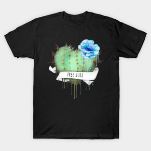 Cactus heart watercolor blue flower free hugs T-Shirt